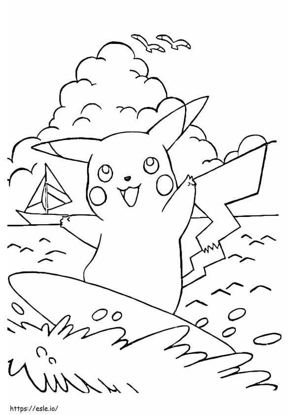 Pikachu na prancha de surf para colorir
