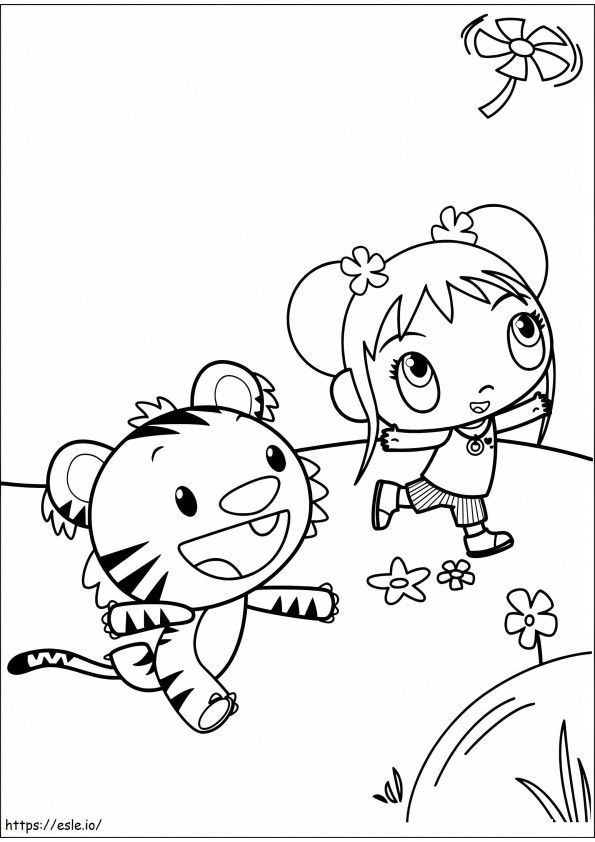 Rintoo e Kai Lan brincando para colorir