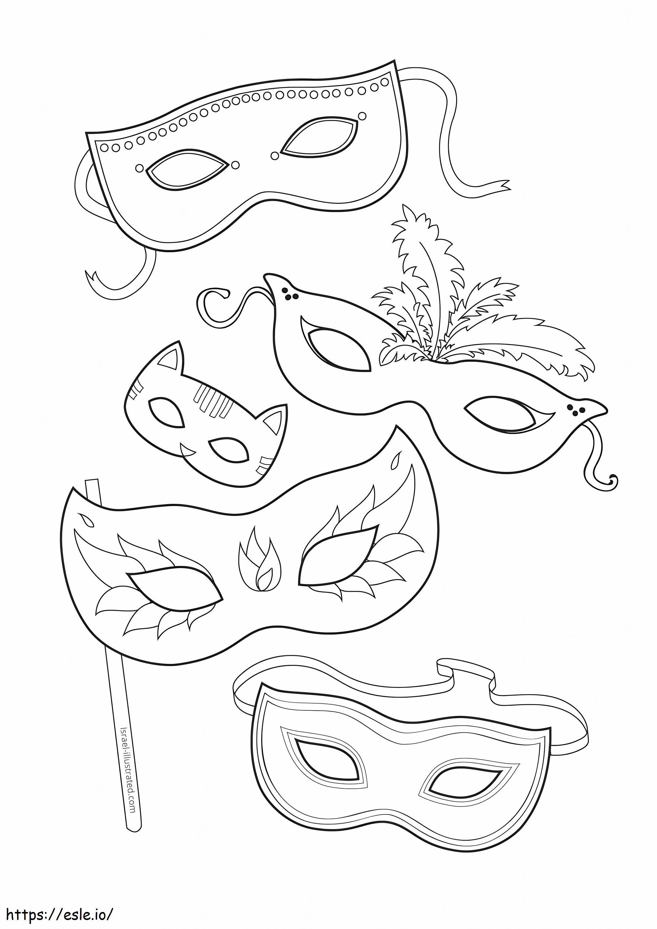 Fünf Masken ausmalbilder