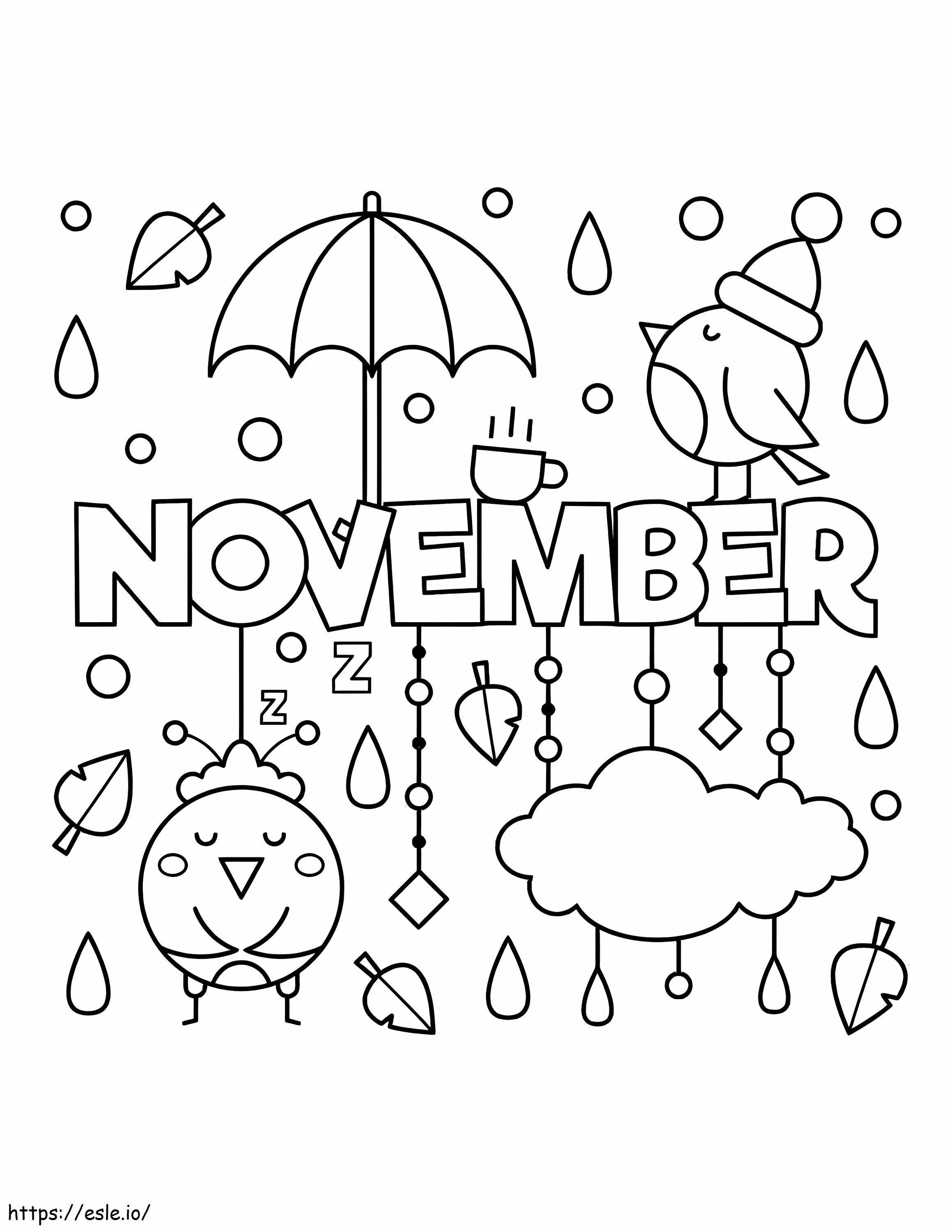novembro com chuva para colorir
