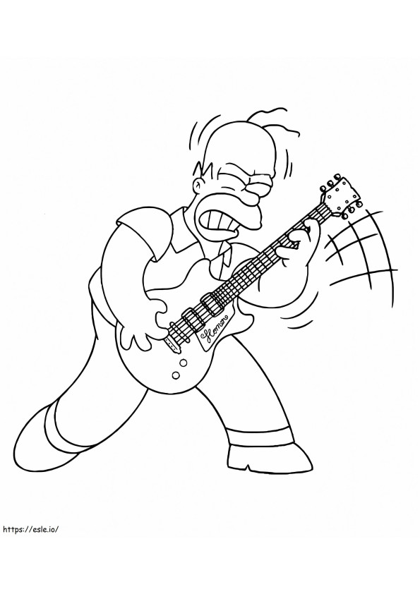 Homer Simpson tocando guitarra para colorir