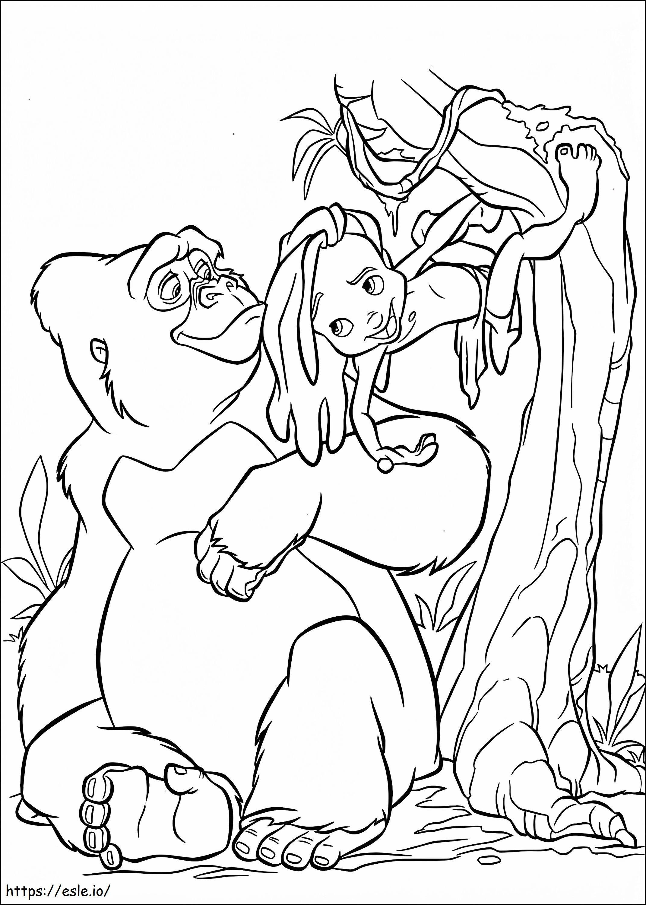 Coloriage Ascension courte de Tarzan et Kala à imprimer dessin