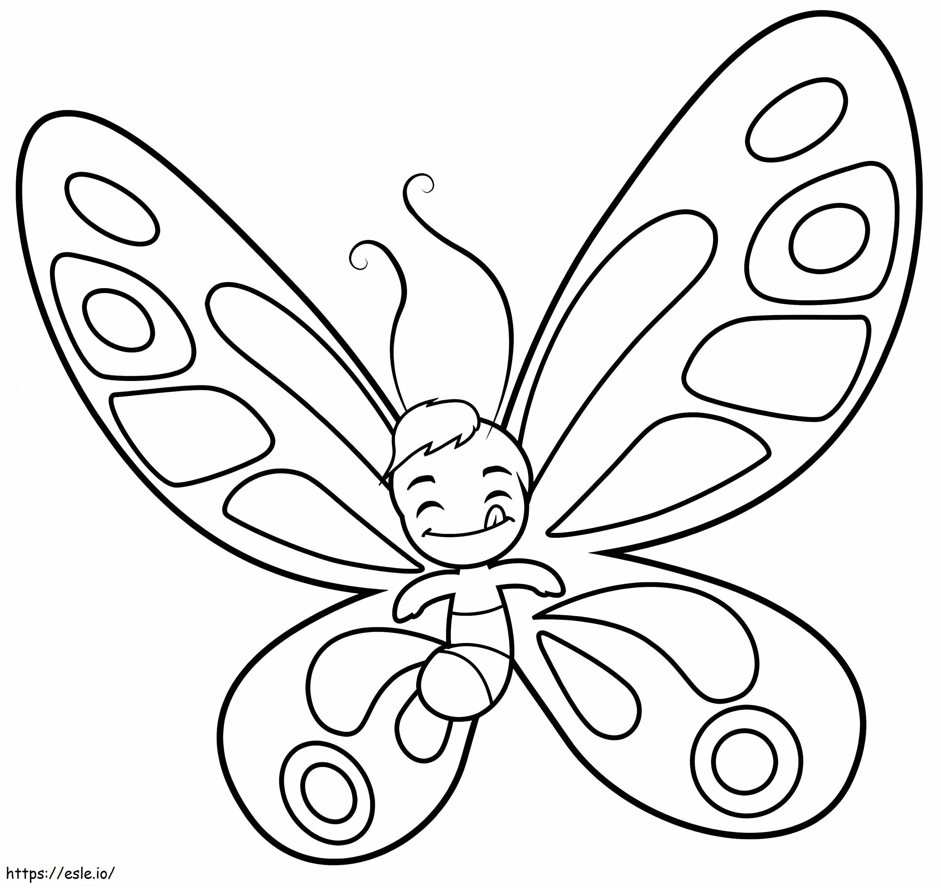 幸せな漫画の蝶 ぬりえ - 塗り絵