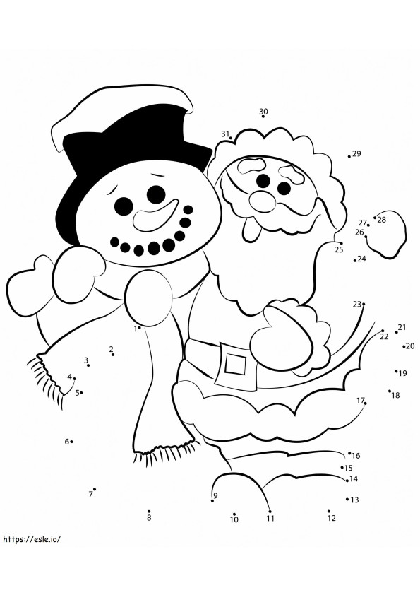 Unir Puntos Papa Noel Con Muñeco De Nieve para colorear