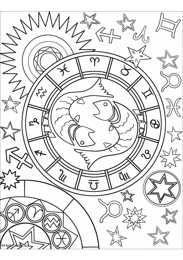 Coloriage  Signe du zodiaque Poissons à imprimer dessin