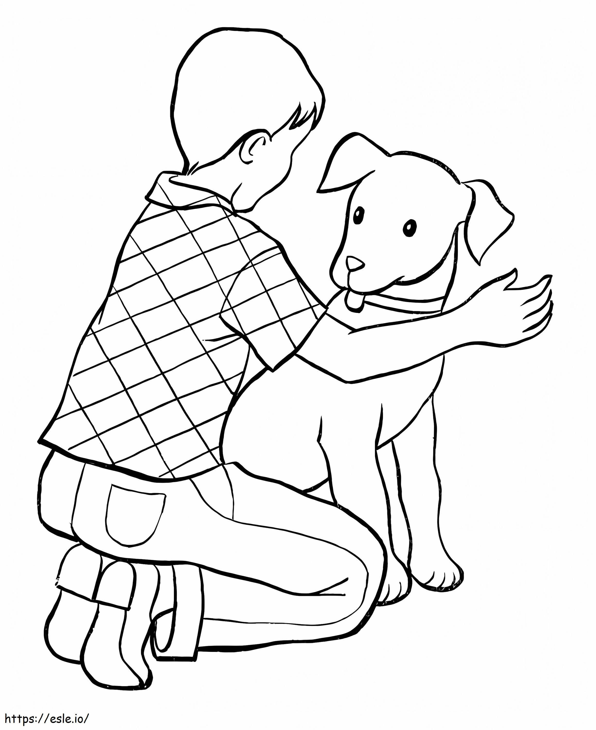Coloriage Garçon et chien de compagnie à imprimer dessin