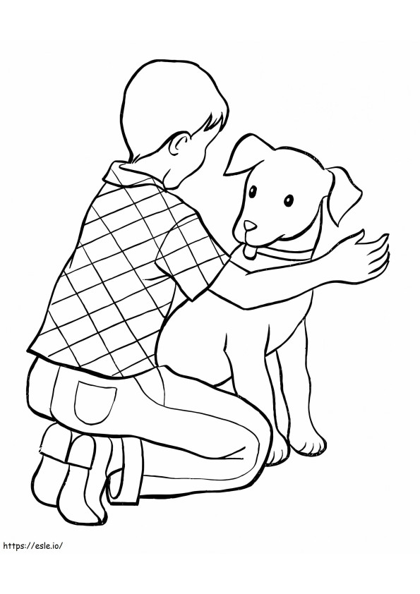 少年とペットの犬 ぬりえ - 塗り絵