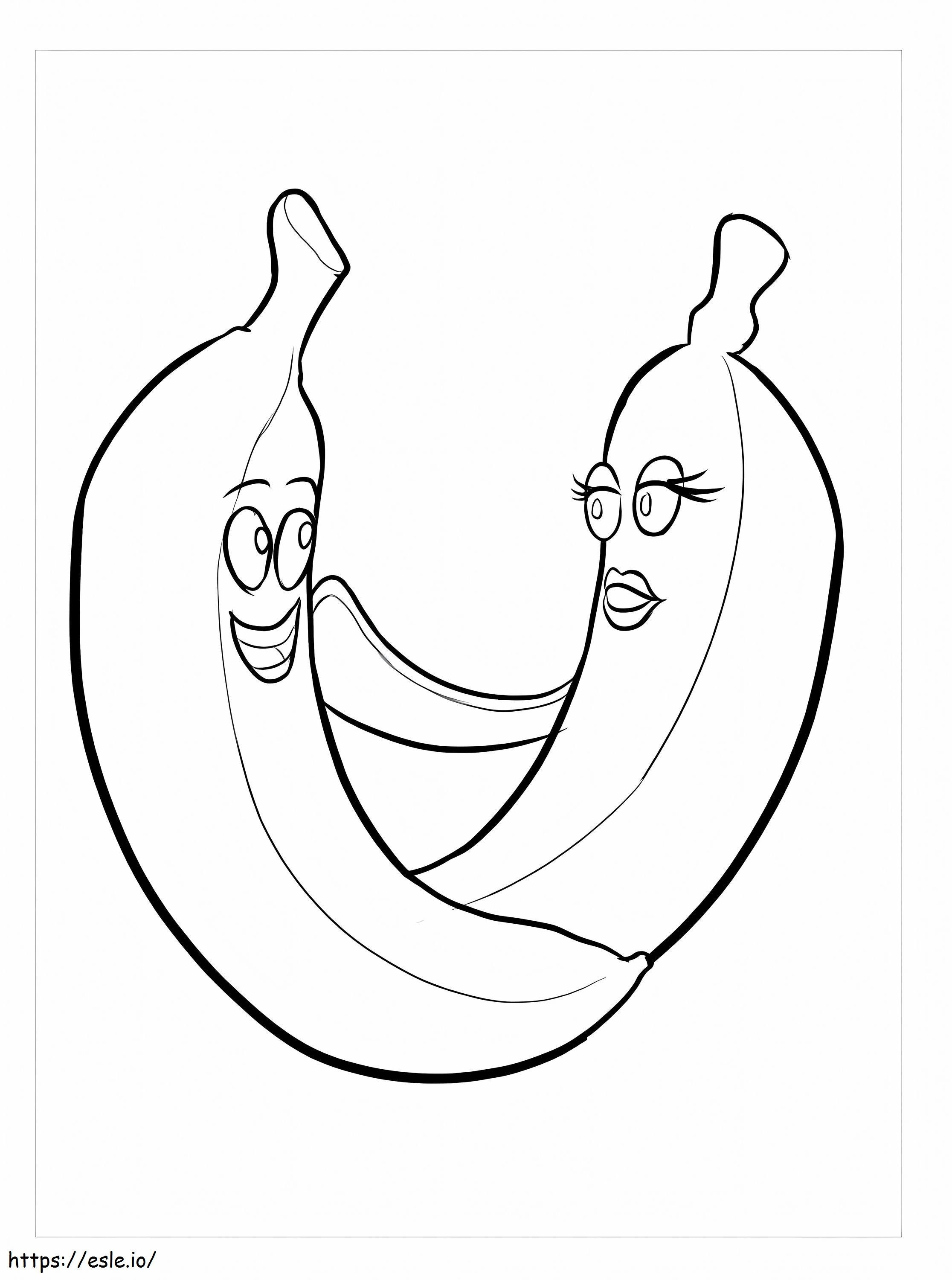 Coloriage Banane de dessin animé drôle deux à imprimer dessin