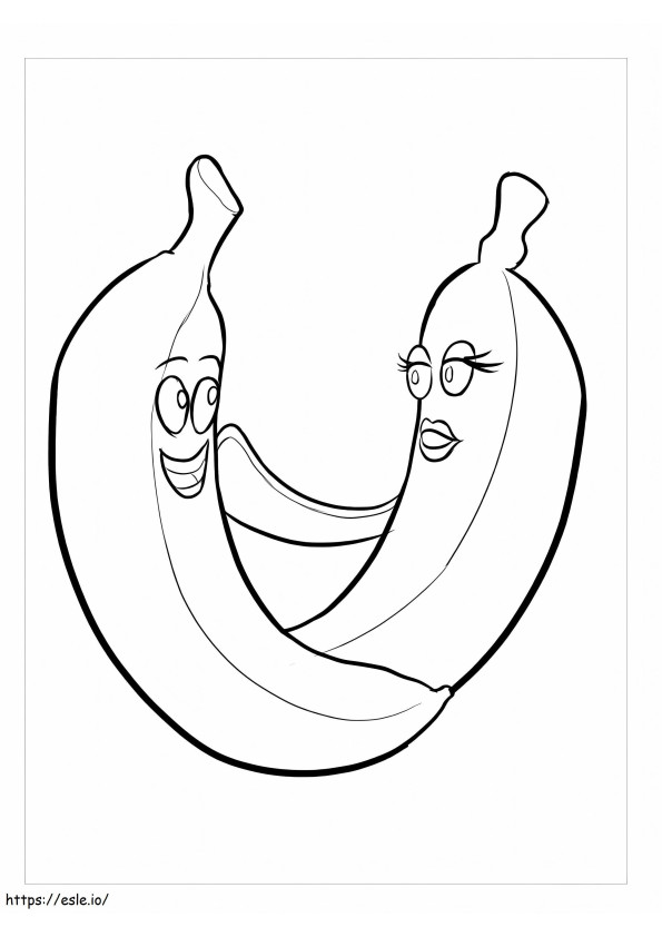 面白い 2 つの漫画のバナナ ぬりえ - 塗り絵