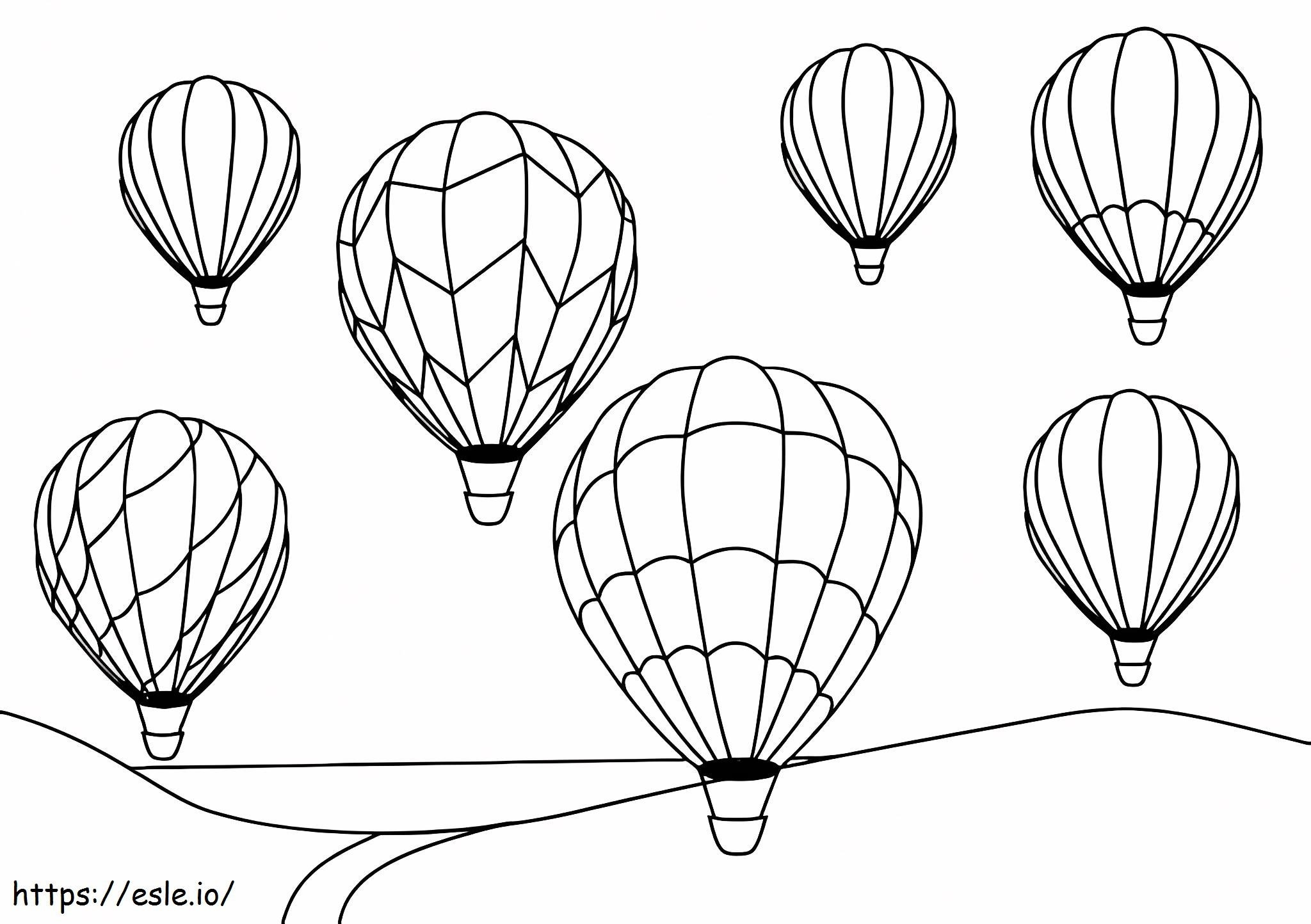 Siedem balonów na ogrzane powietrze kolorowanka