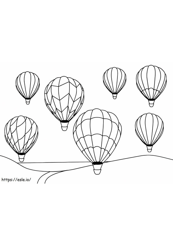 Sete balões de ar quente para colorir