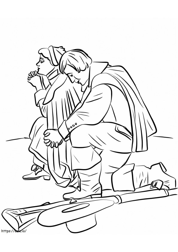 Pilgrim Couple Kneeling coloring page