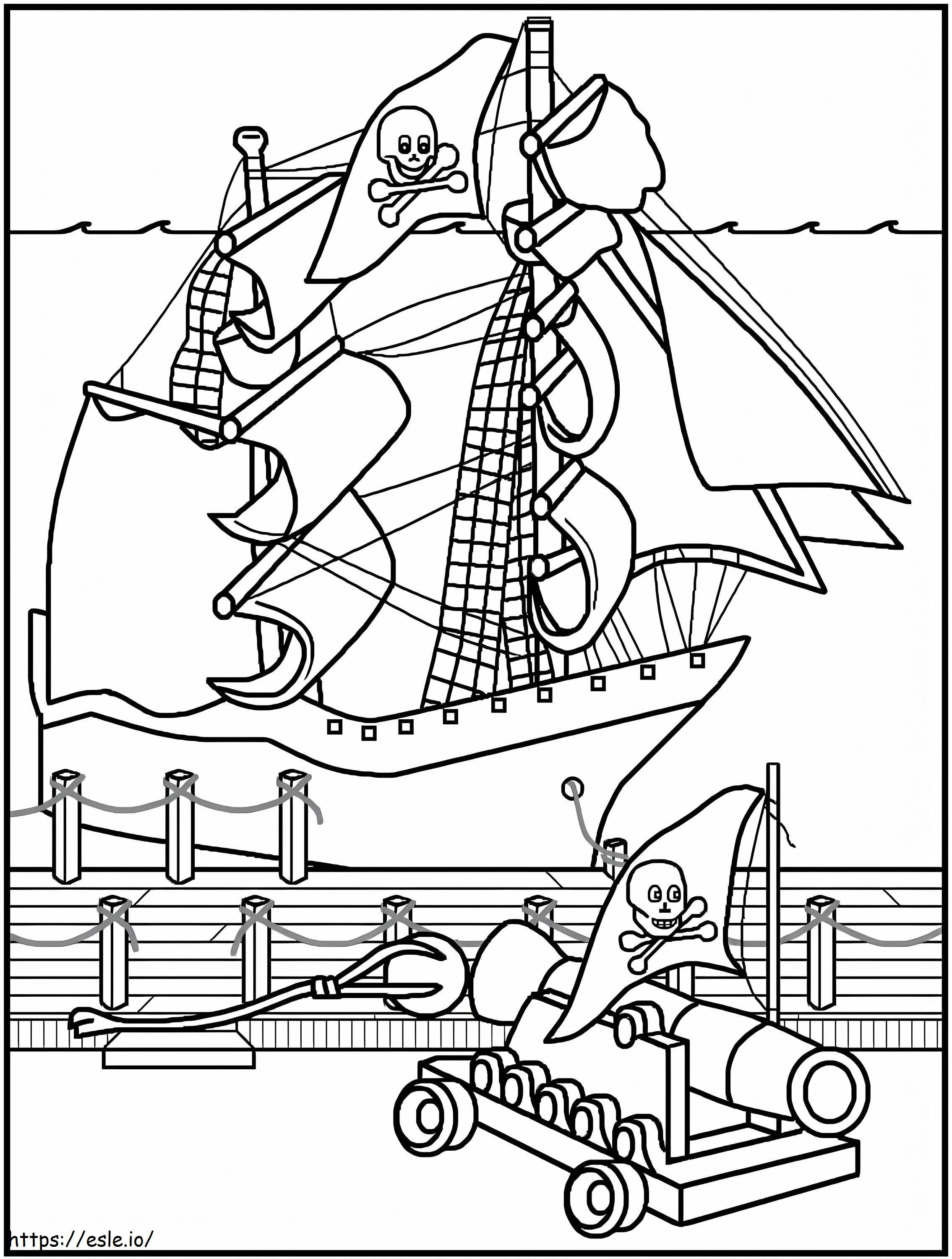 Statek Piracki Z Wielkim Kanonem kolorowanka