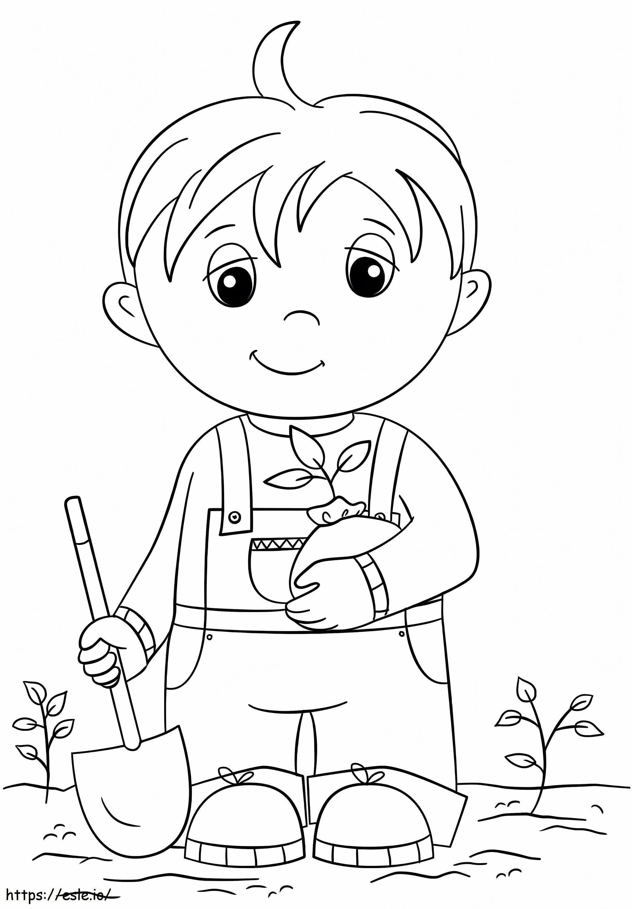 Coloriage Enfant tenant des semis à imprimer dessin