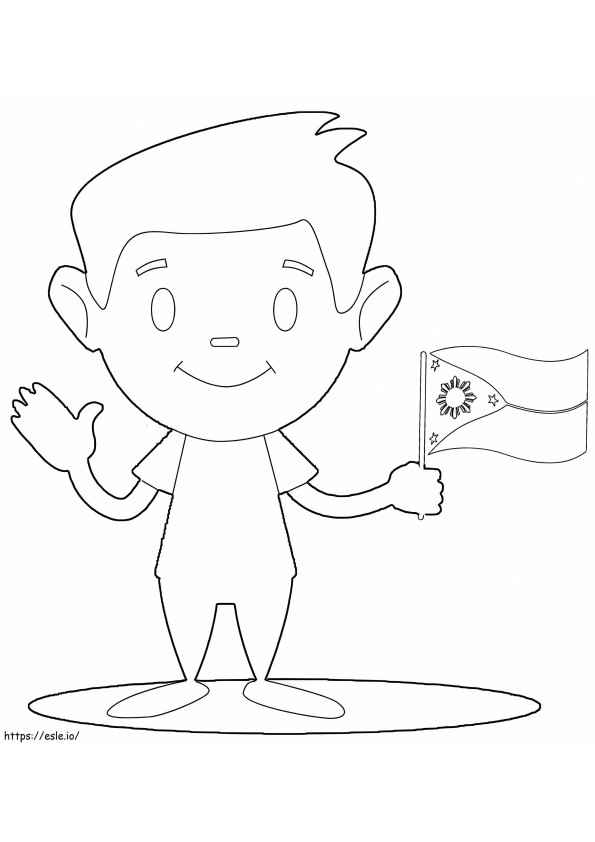 旗を持つフィリピン人の少年 ぬりえ - 塗り絵