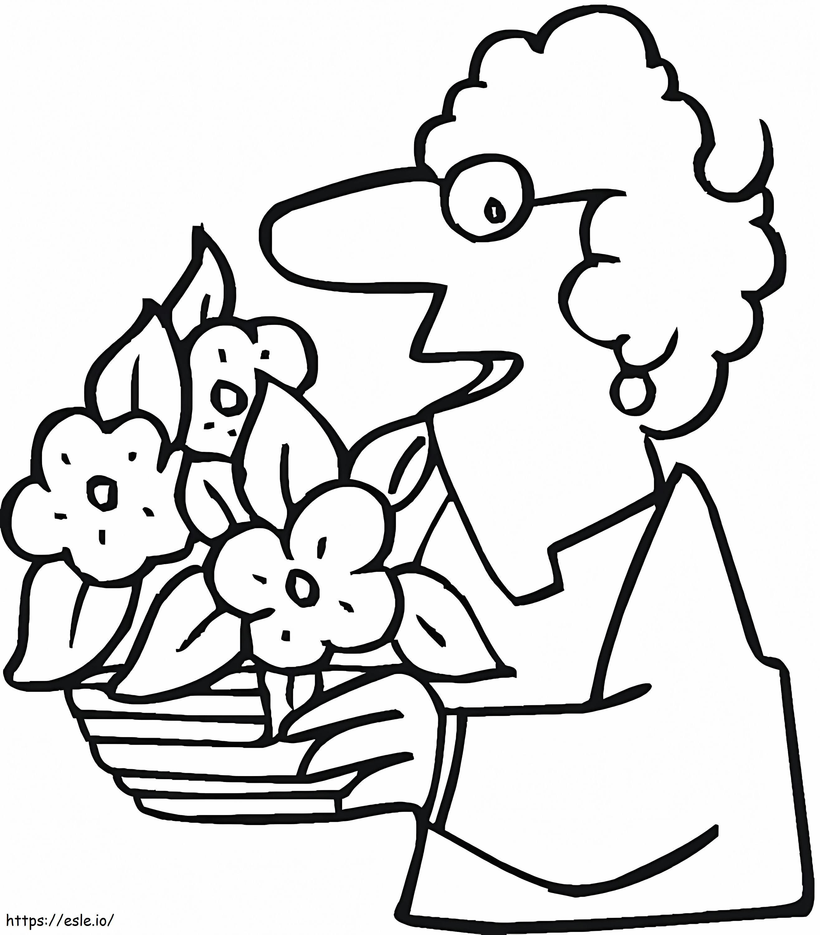 Nenek Dengan Pot Bunga Gambar Mewarnai