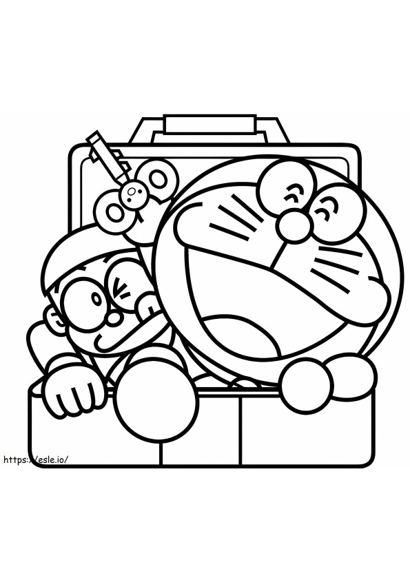  Doraemon en Nobita in doos A4 kleurplaat