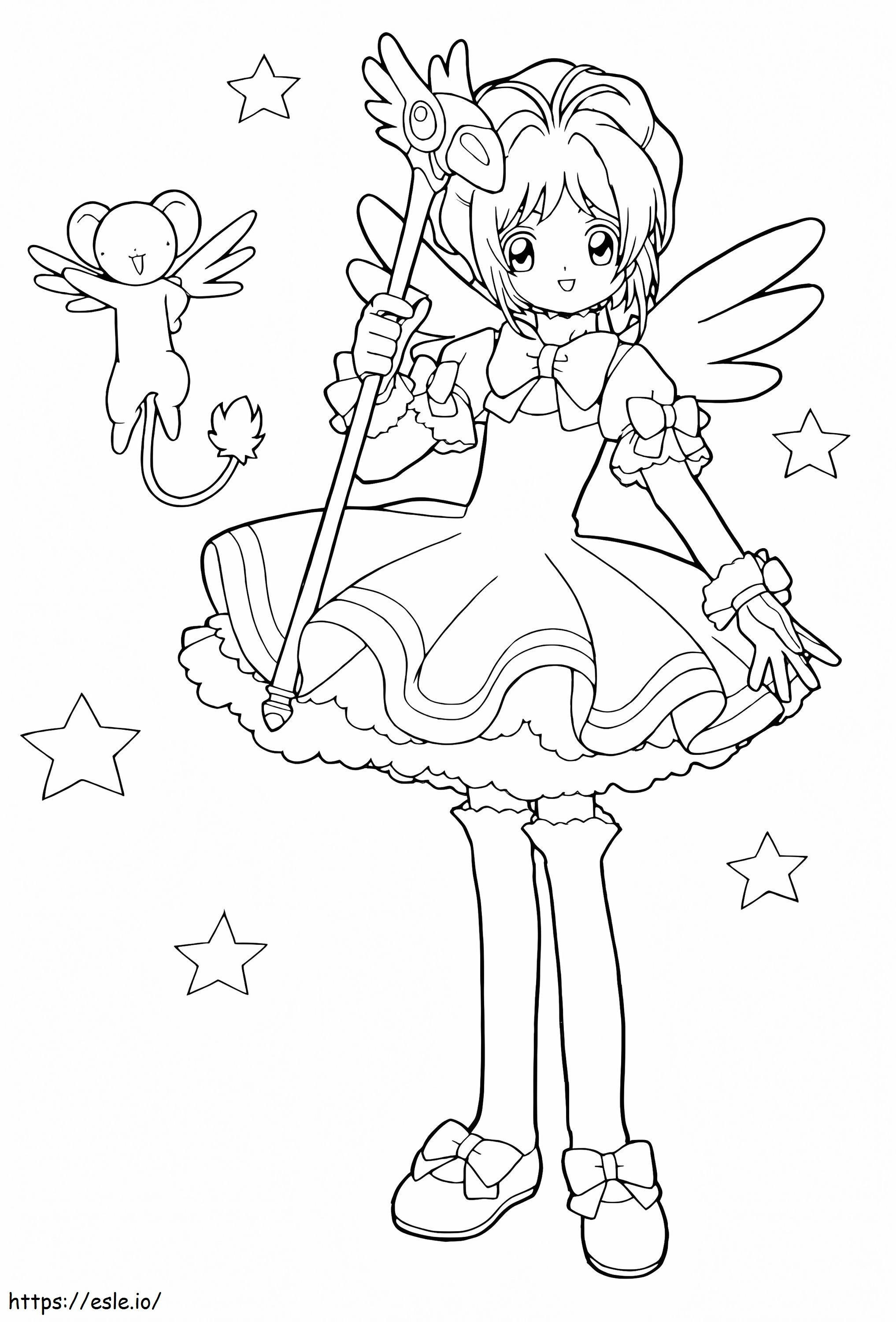 Sakura Holding A Magic Wand coloring page