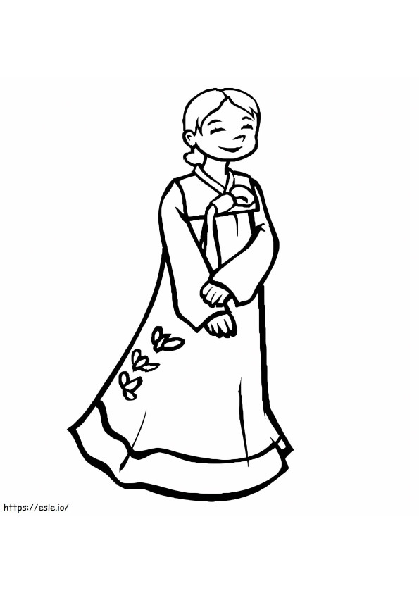 Meisje In Hanbok kleurplaat