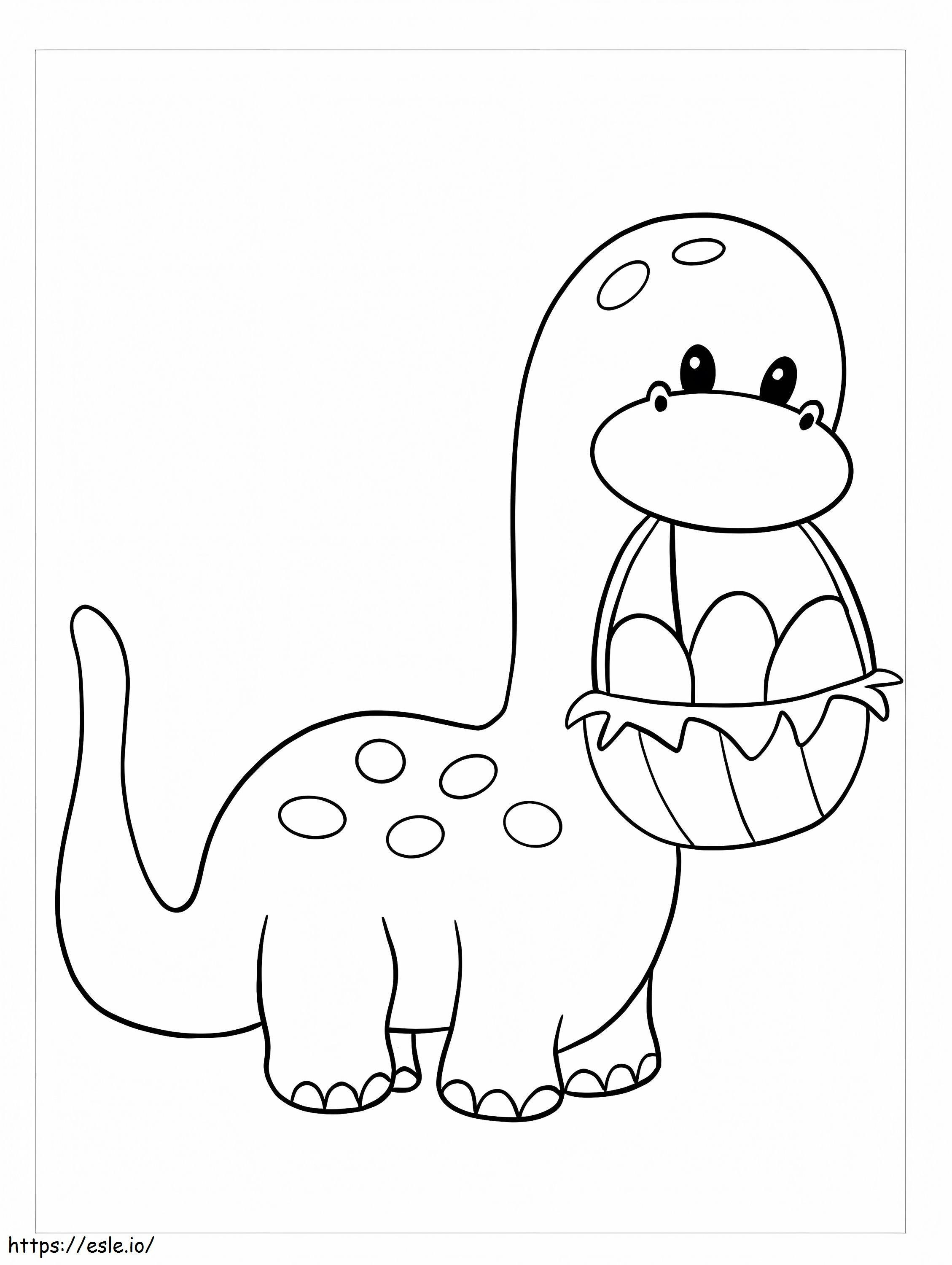Coloriage Dinosaure tenant un panier d'oeufs de Pâques à imprimer dessin