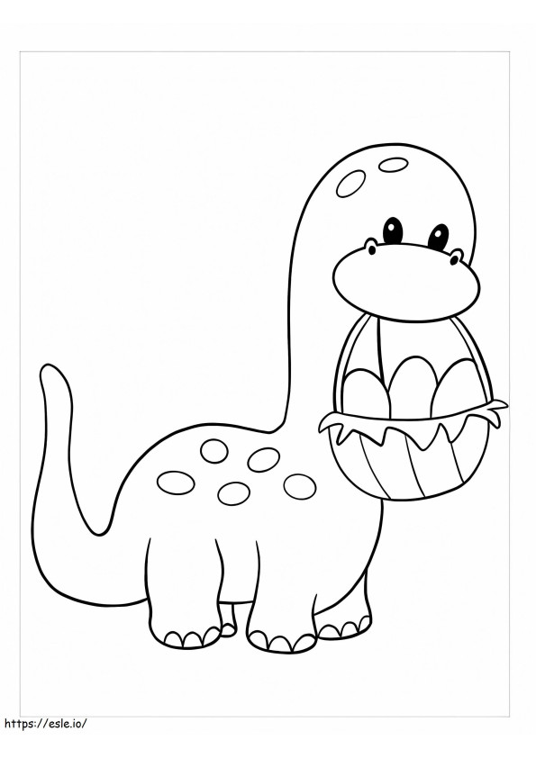 Coloriage Dinosaure tenant un panier d'oeufs de Pâques à imprimer dessin
