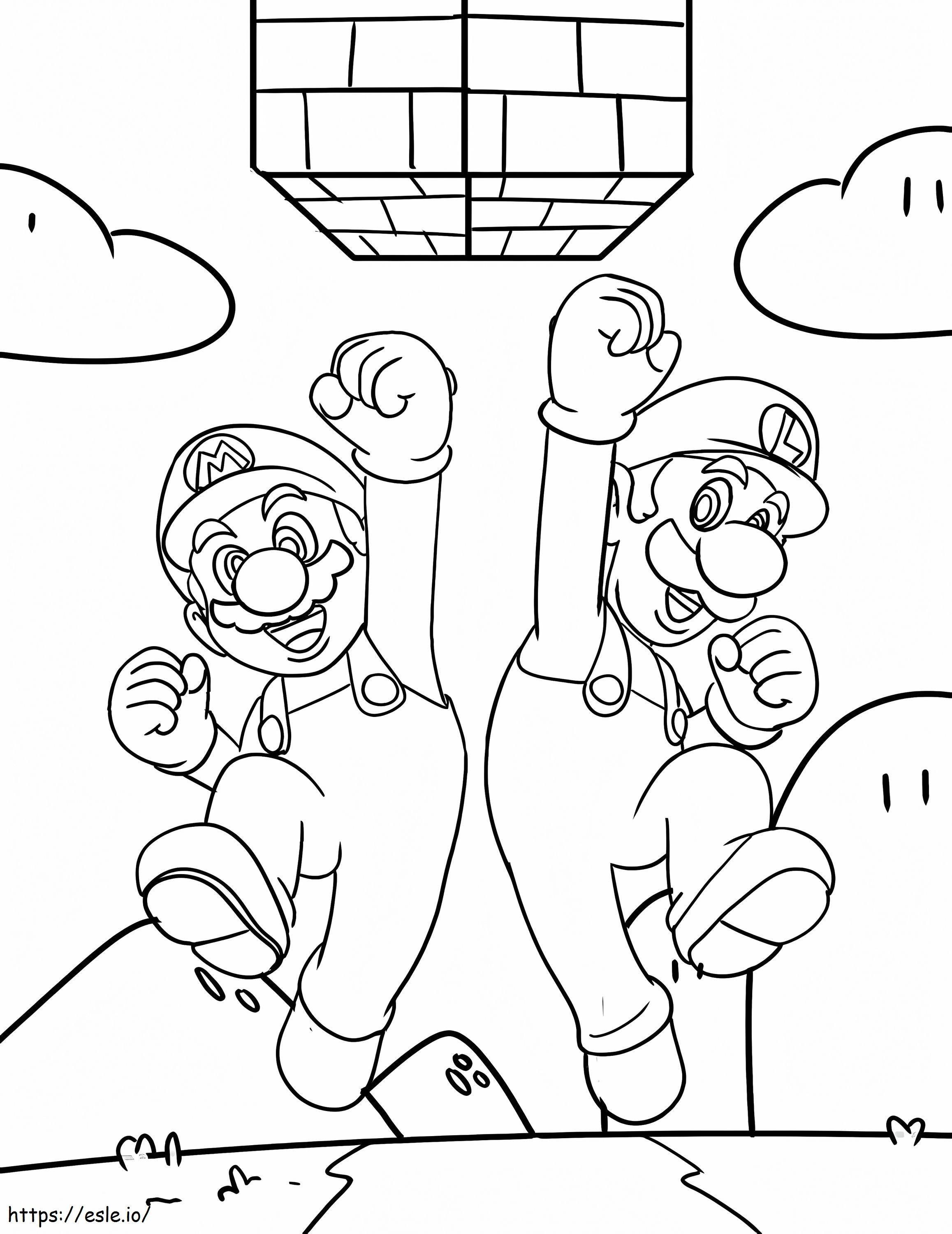 Luigi și Mario sărind de colorat