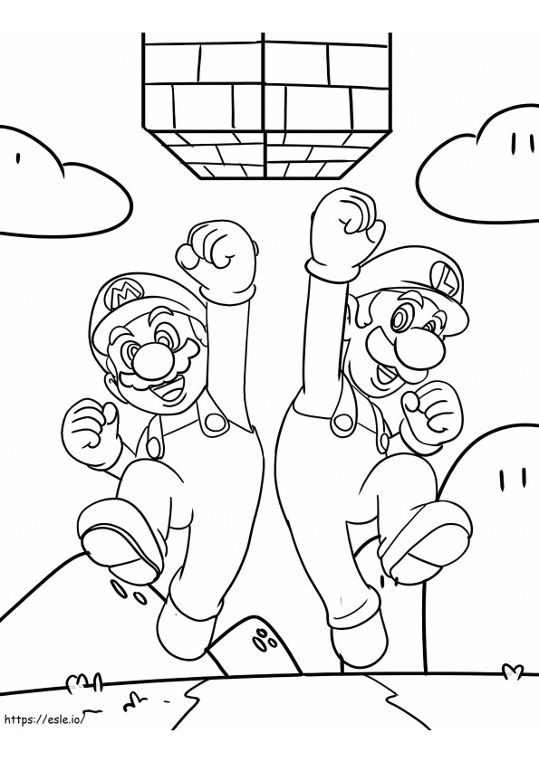 Luigi și Mario sărind de colorat