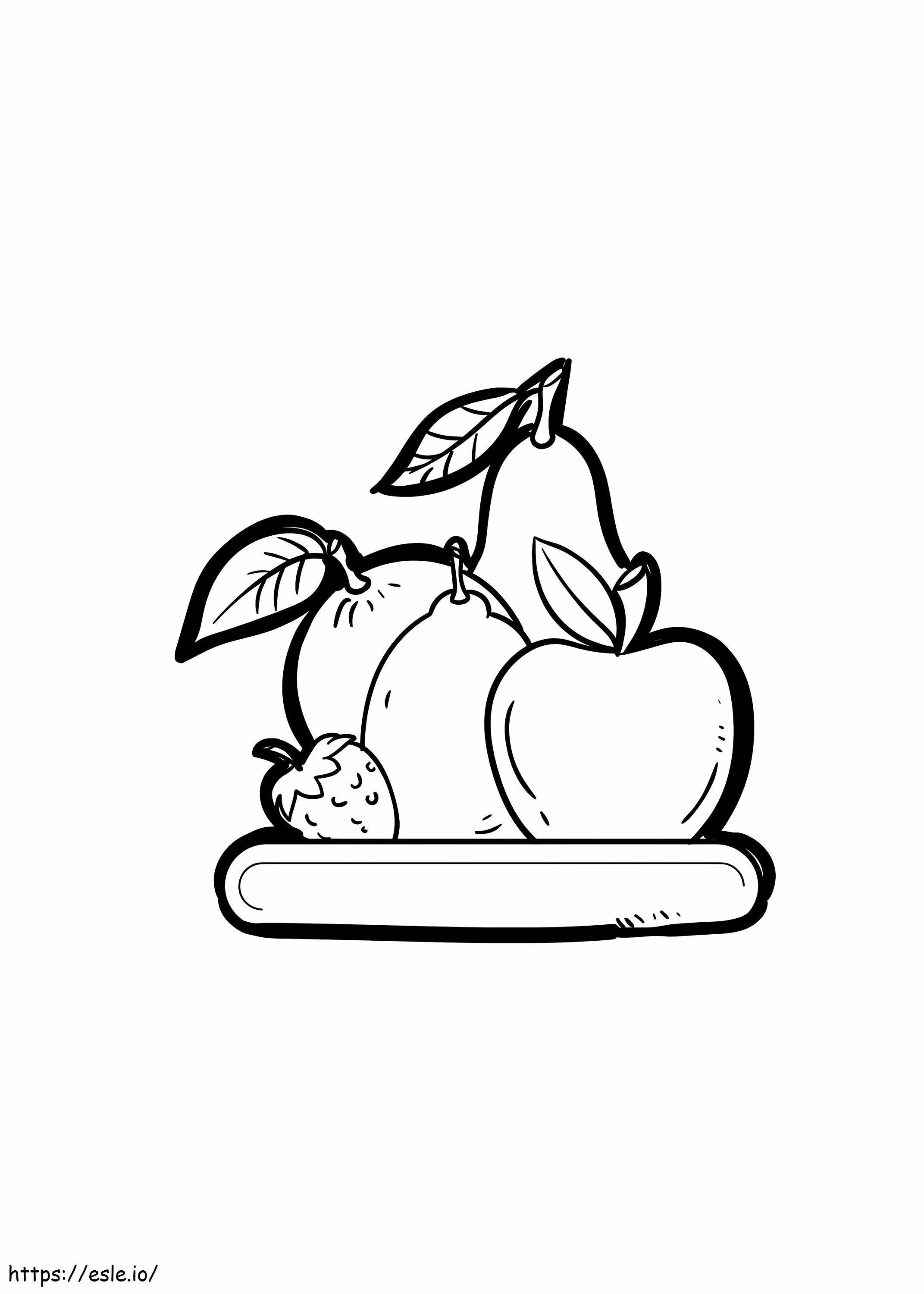 Apple And Fruit Plate coloring page