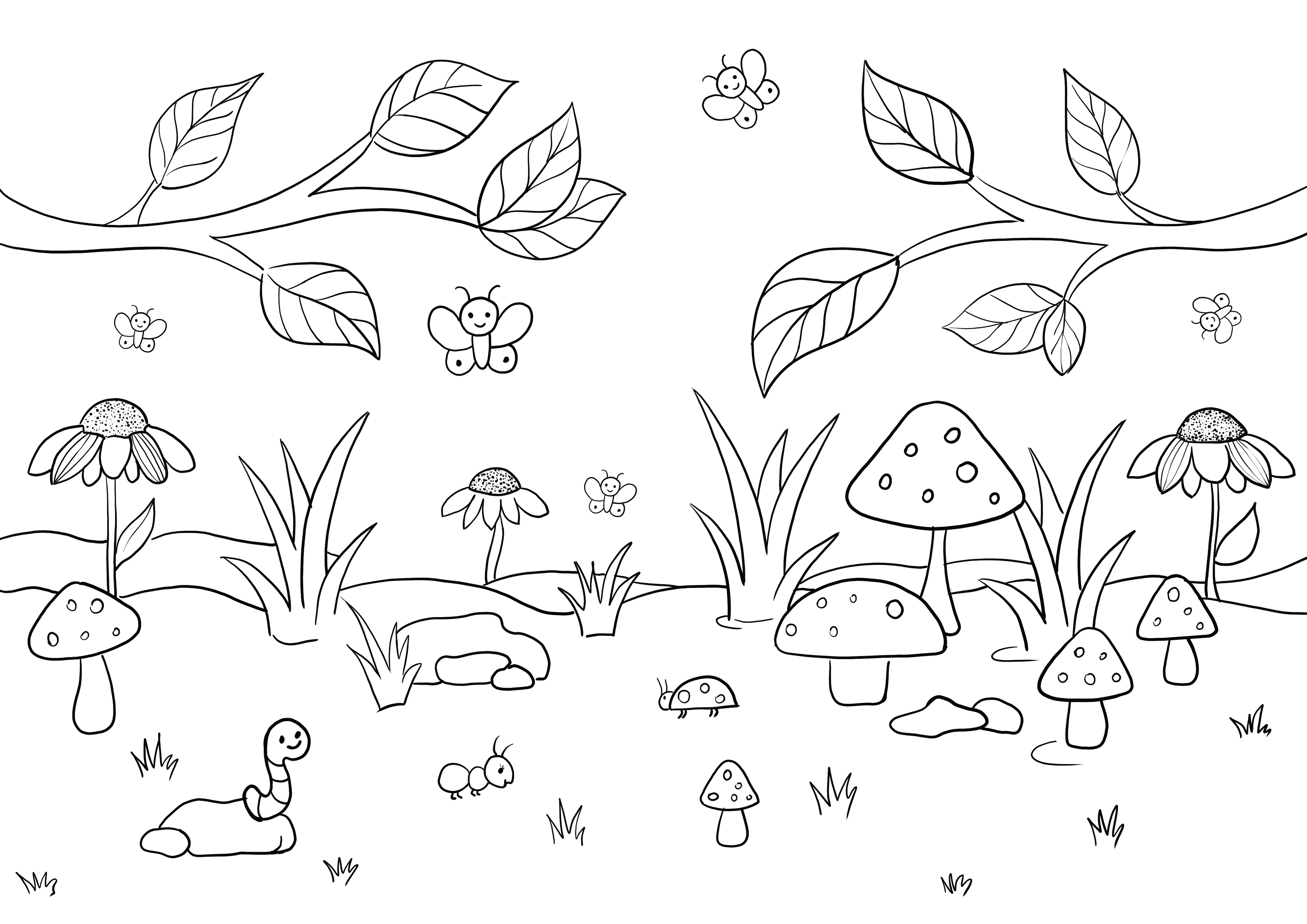 beautiful forest in spring free printing and coloring page