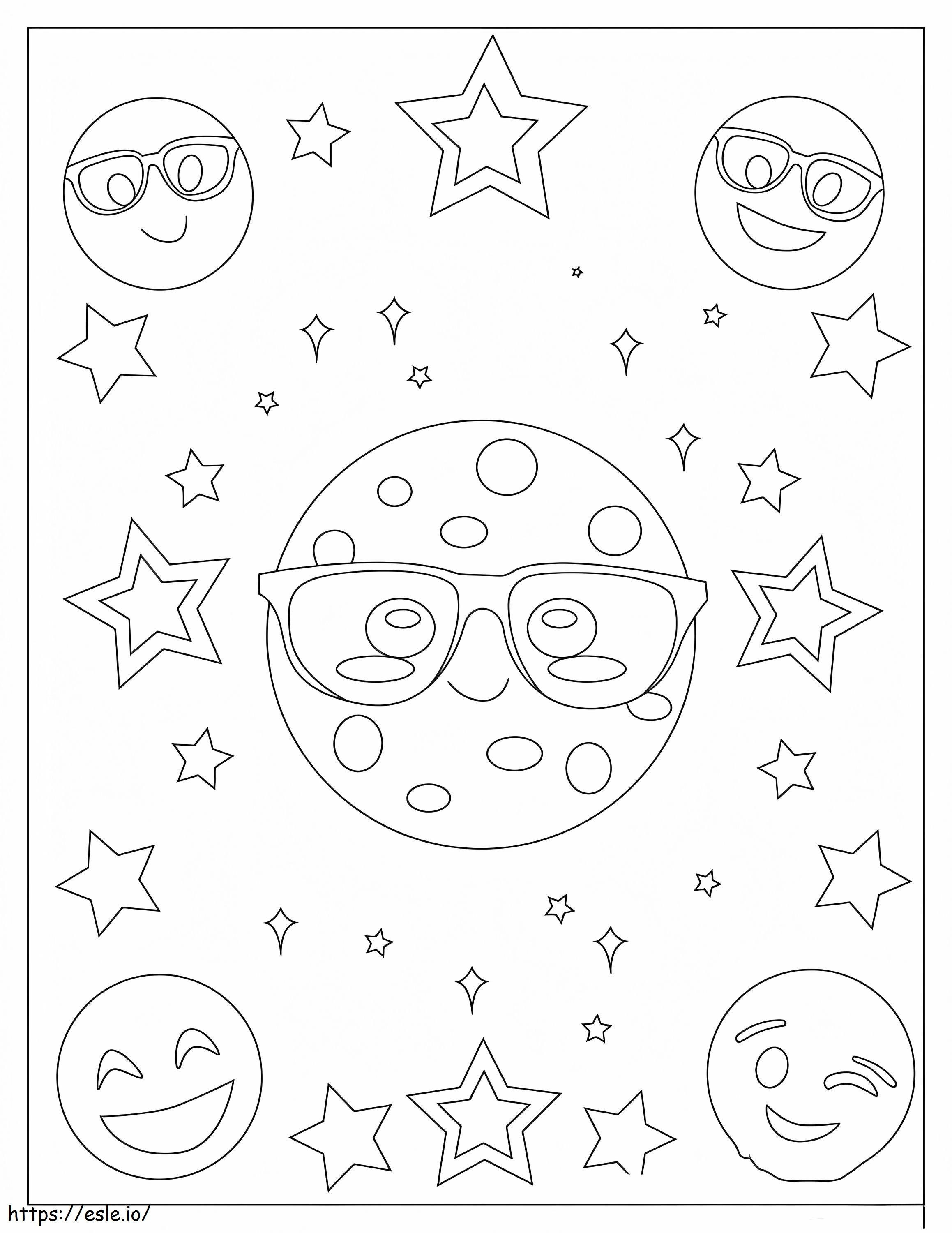 Five Emoji With Star coloring page