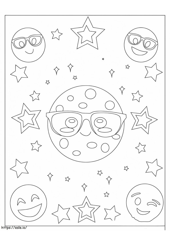 Five Emoji With Star coloring page