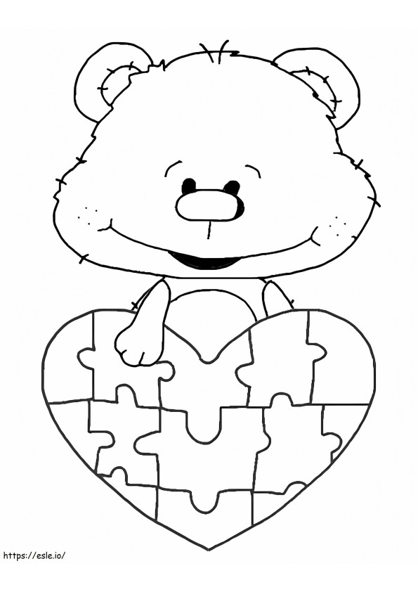 Ursuleț cu inimă de conștientizare a autismului de colorat