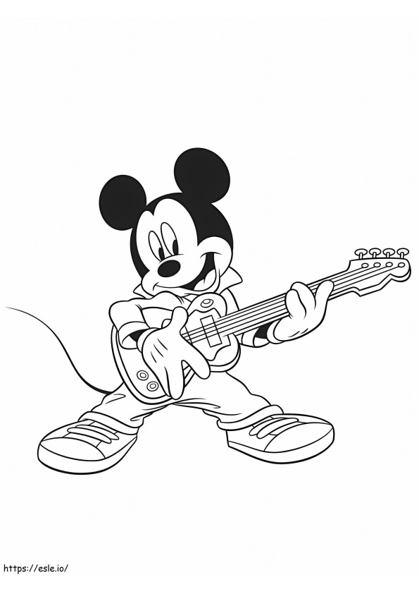 ギターを弾くミッキーマウス ぬりえ - 塗り絵