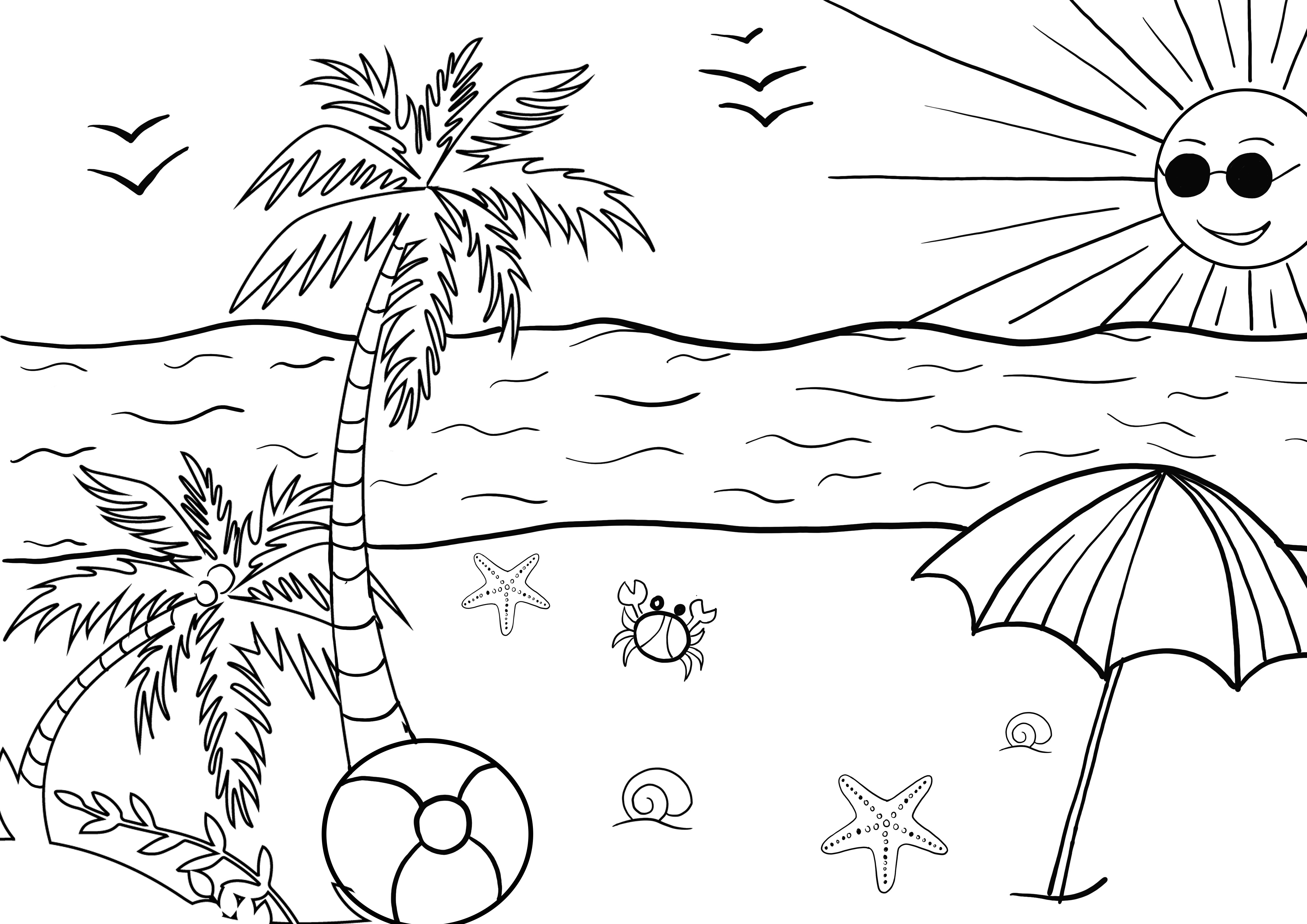 summer seaside for coloring and free printing