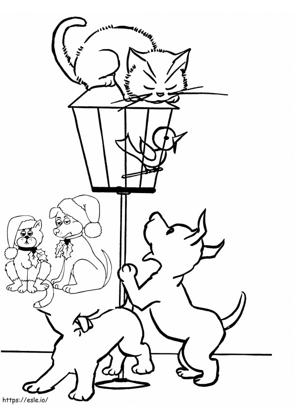 Dogs And Cat coloring page