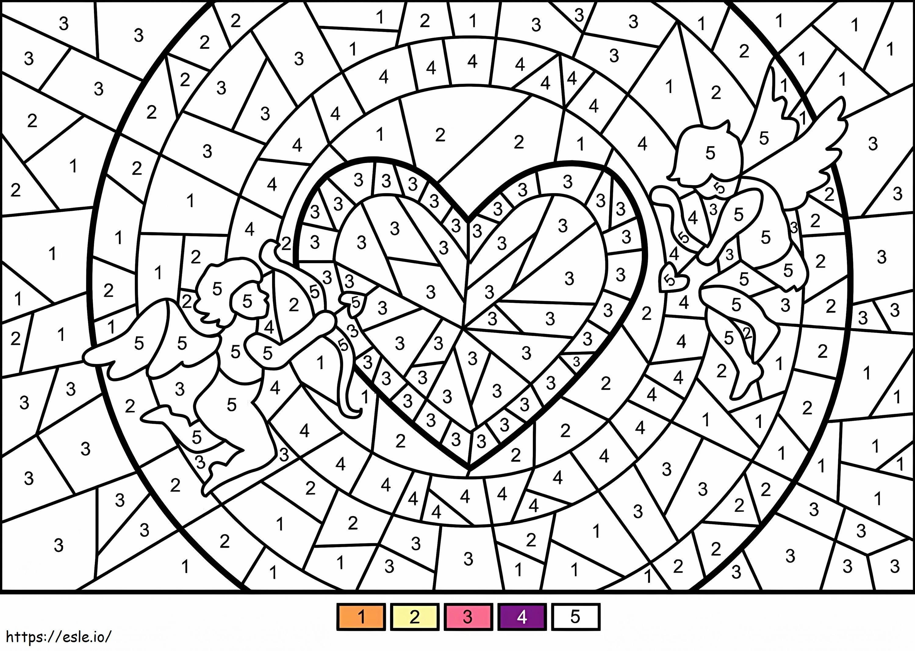 Amorini e colore del cuore per numero da colorare