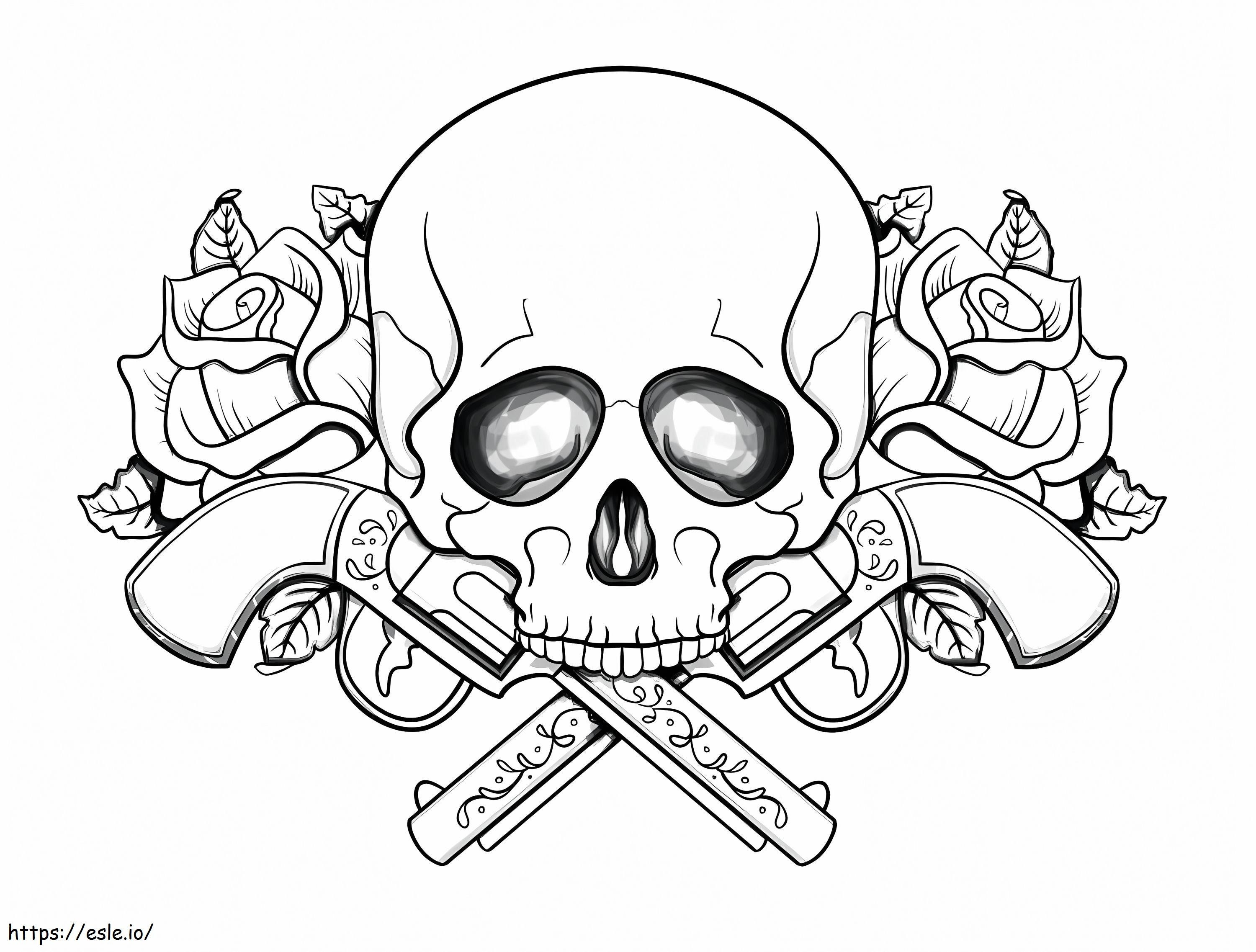 Skull With Two Guns coloring page