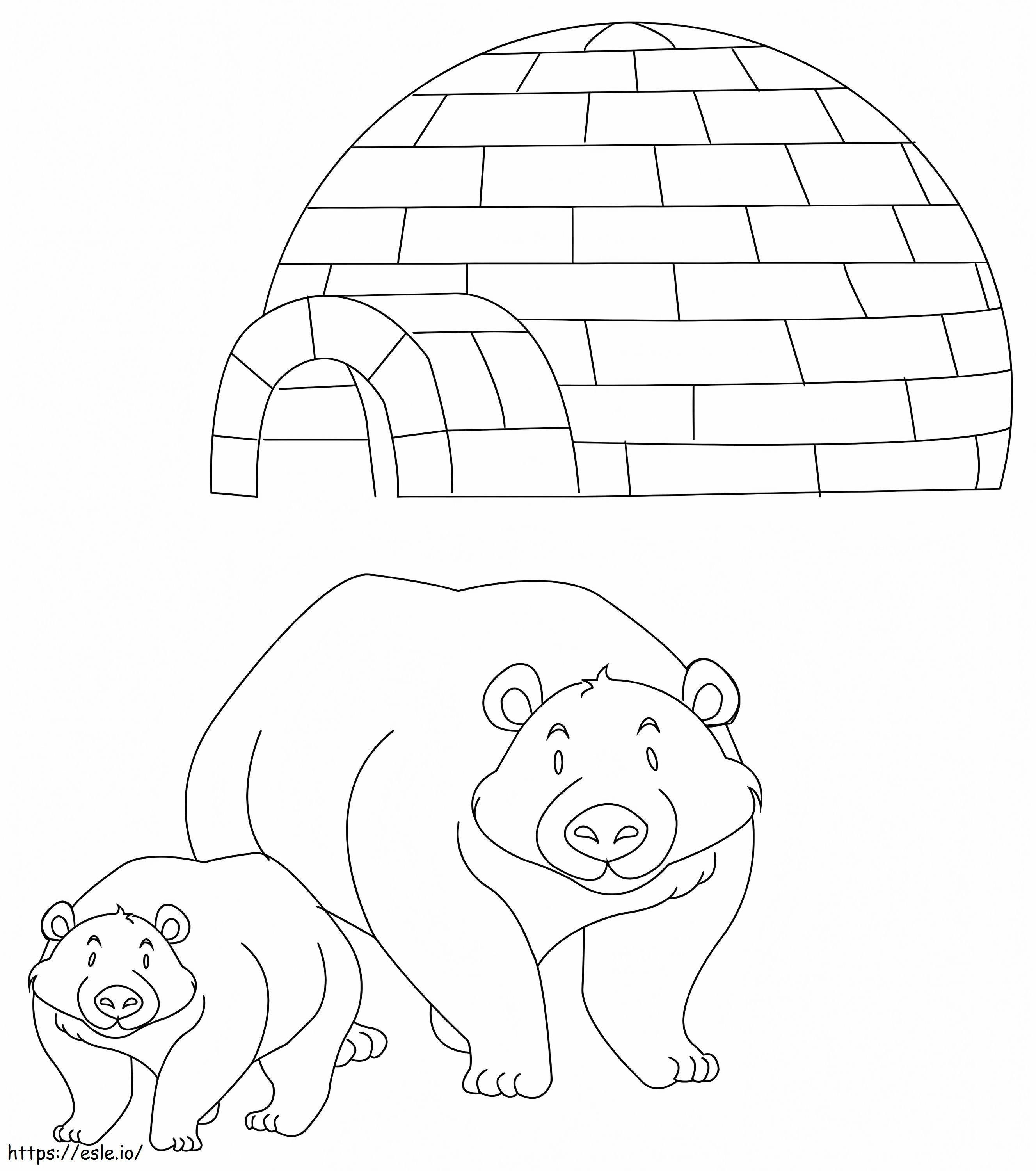 Igloo And Polar Bears coloring page
