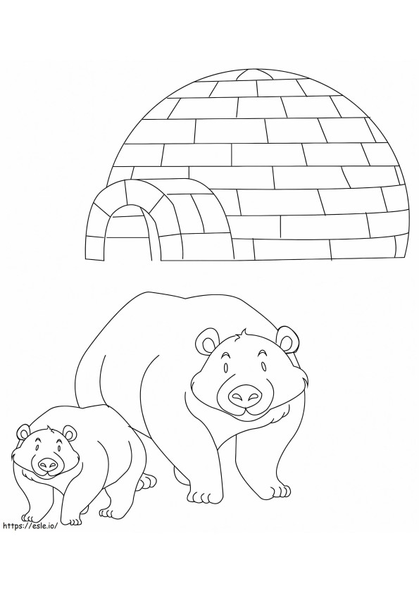Coloriage Igloo et ours polaires à imprimer dessin