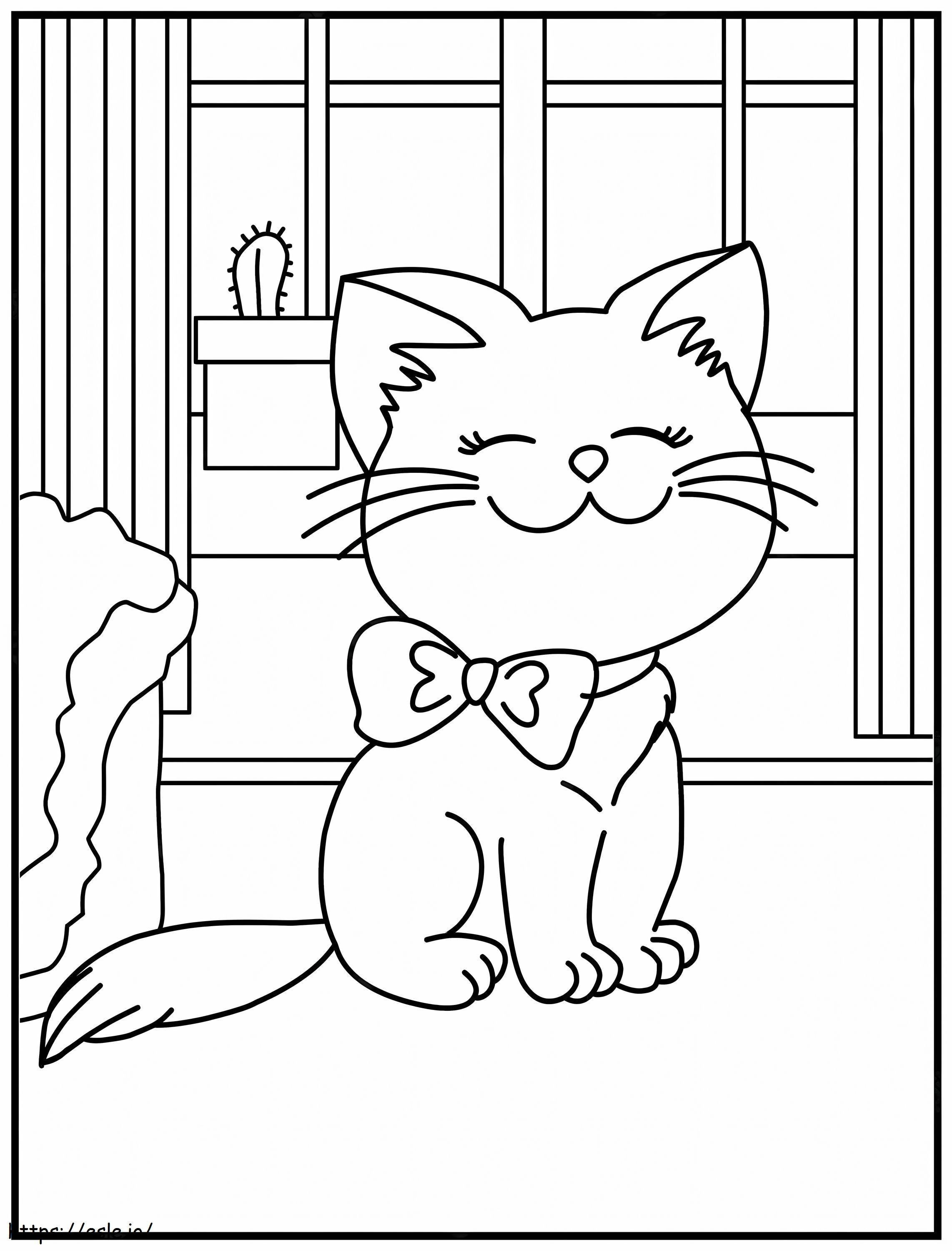 Happy Cat At Home coloring page