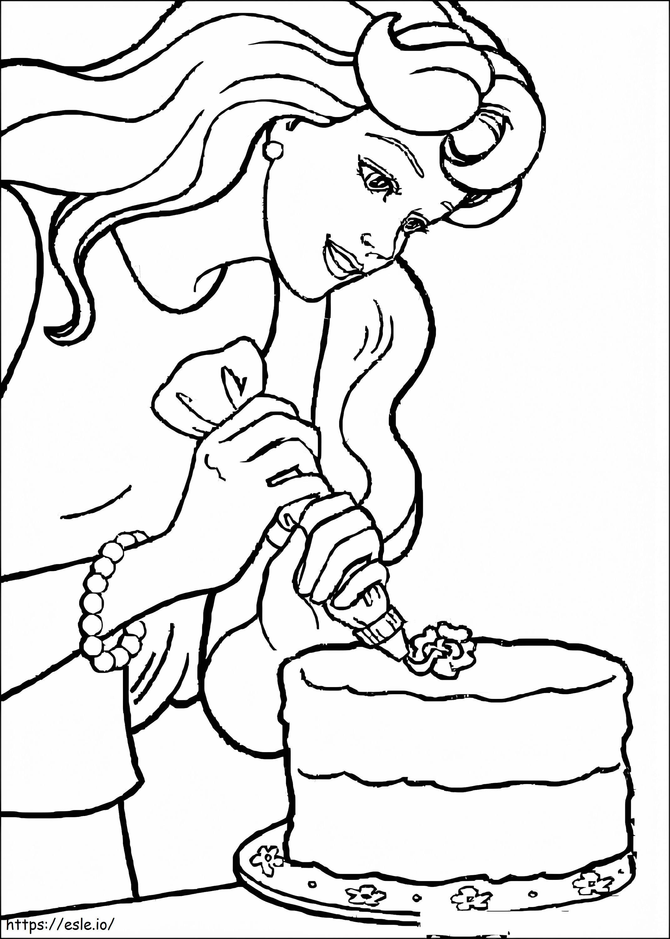ケーキを持つバービー人形 ぬりえ - 塗り絵
