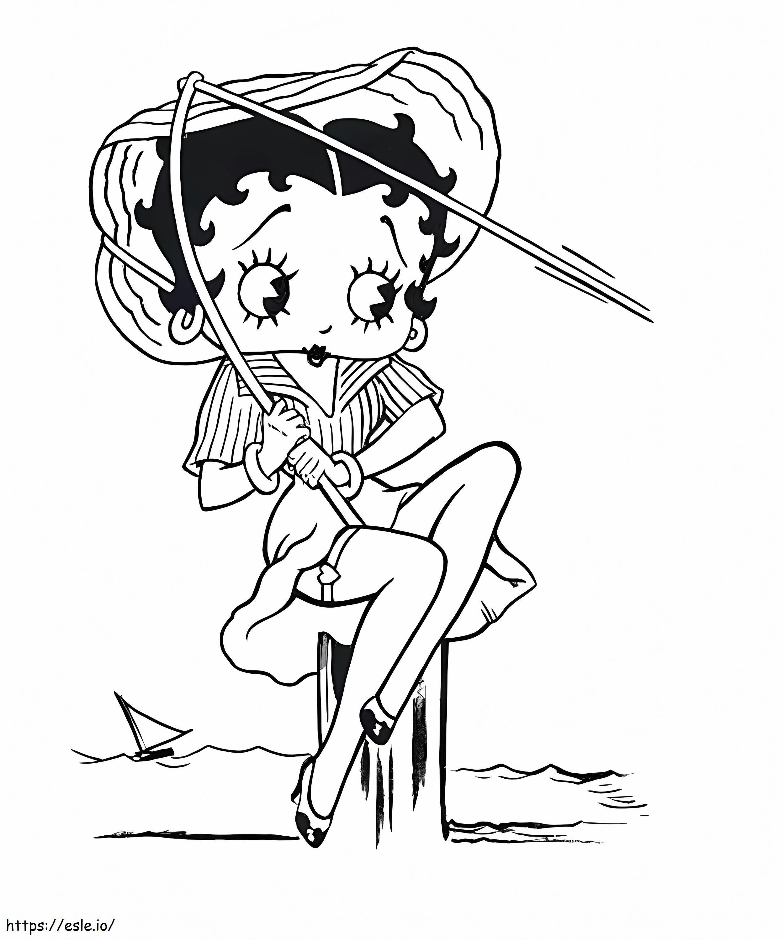 Coloriage Betty Boop va à la pêche à imprimer dessin