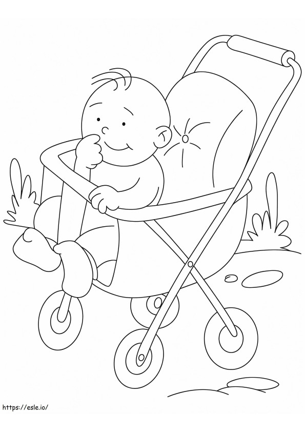 Bebek Arabasında Küçük Çocuk Boyama Sayfası boyama