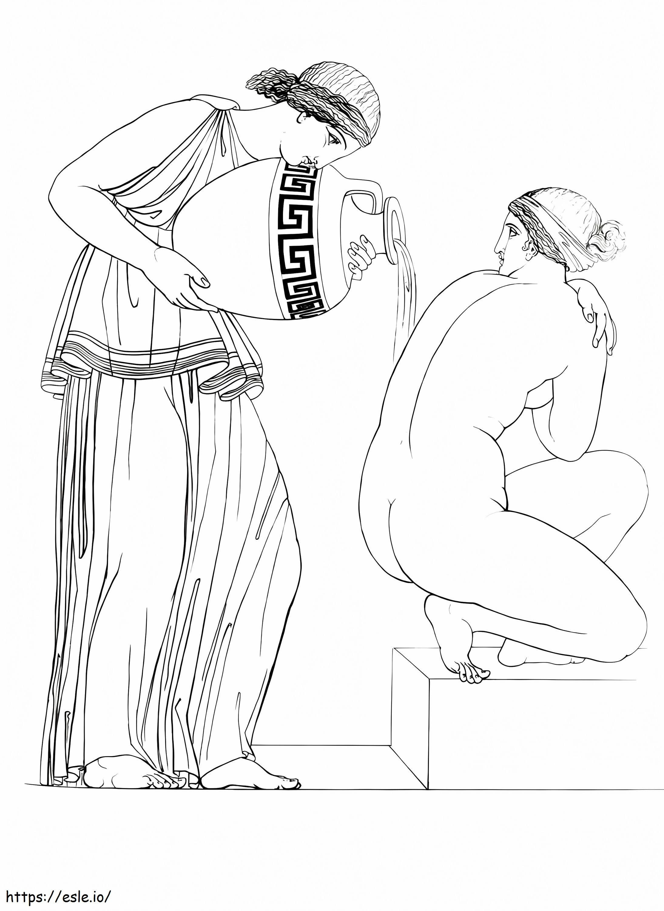 Grecian Lady At The Bath coloring page