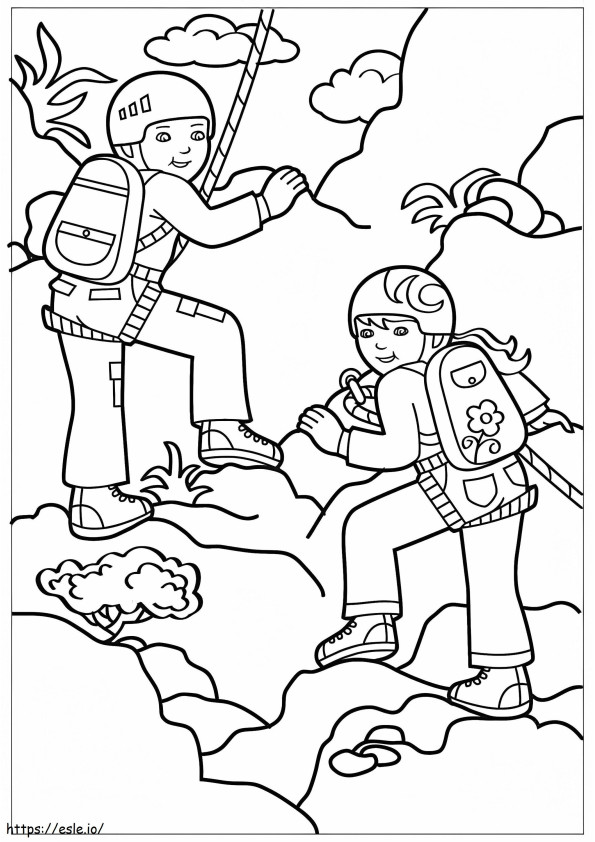 Coloriage fille et garçon alpinisme à imprimer dessin