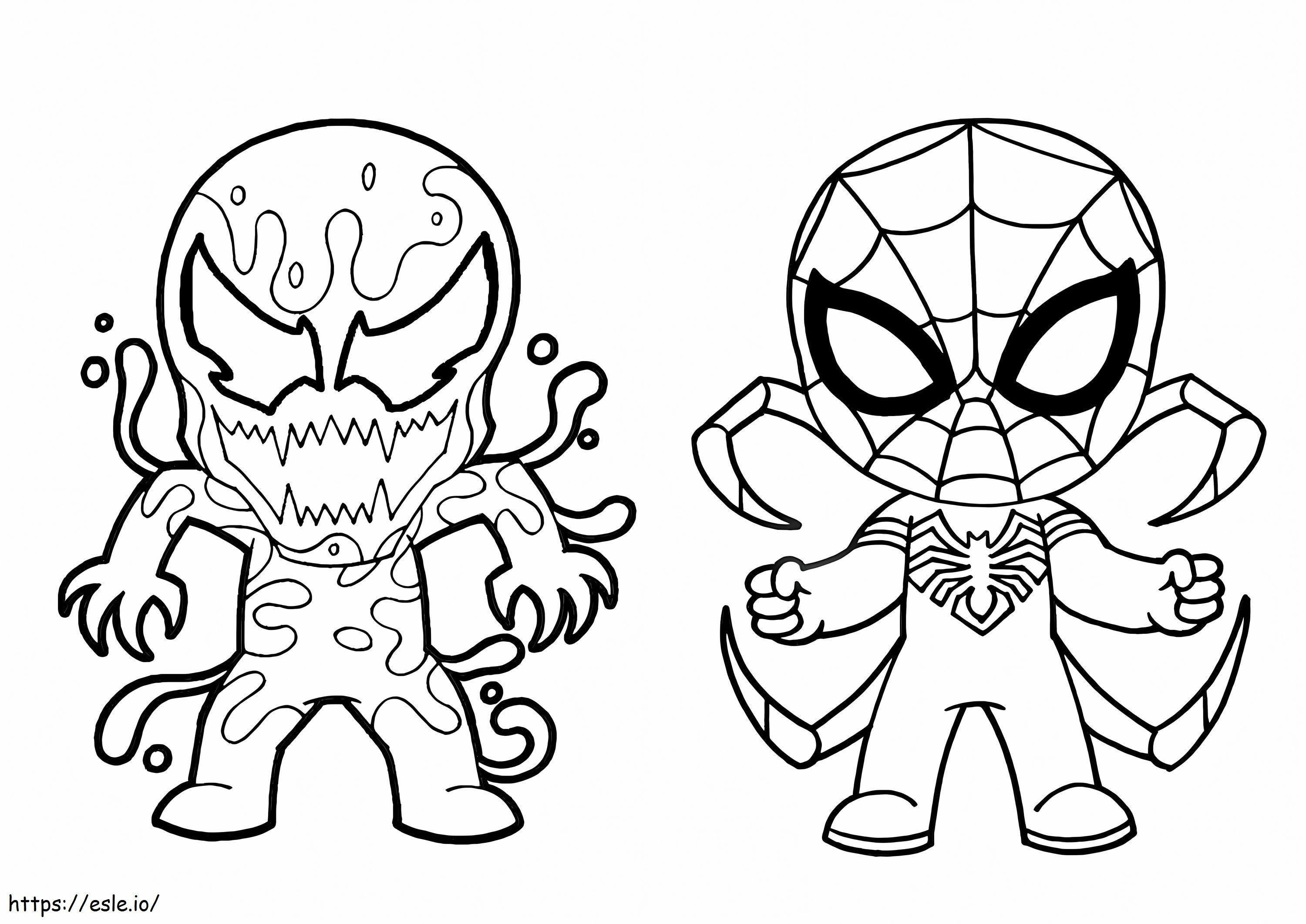 Chibi Venom e Chibi Homem-Aranha para colorir
