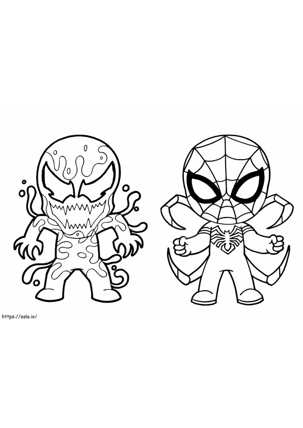 Chibi Venom y Chibi Spider-Man para colorear