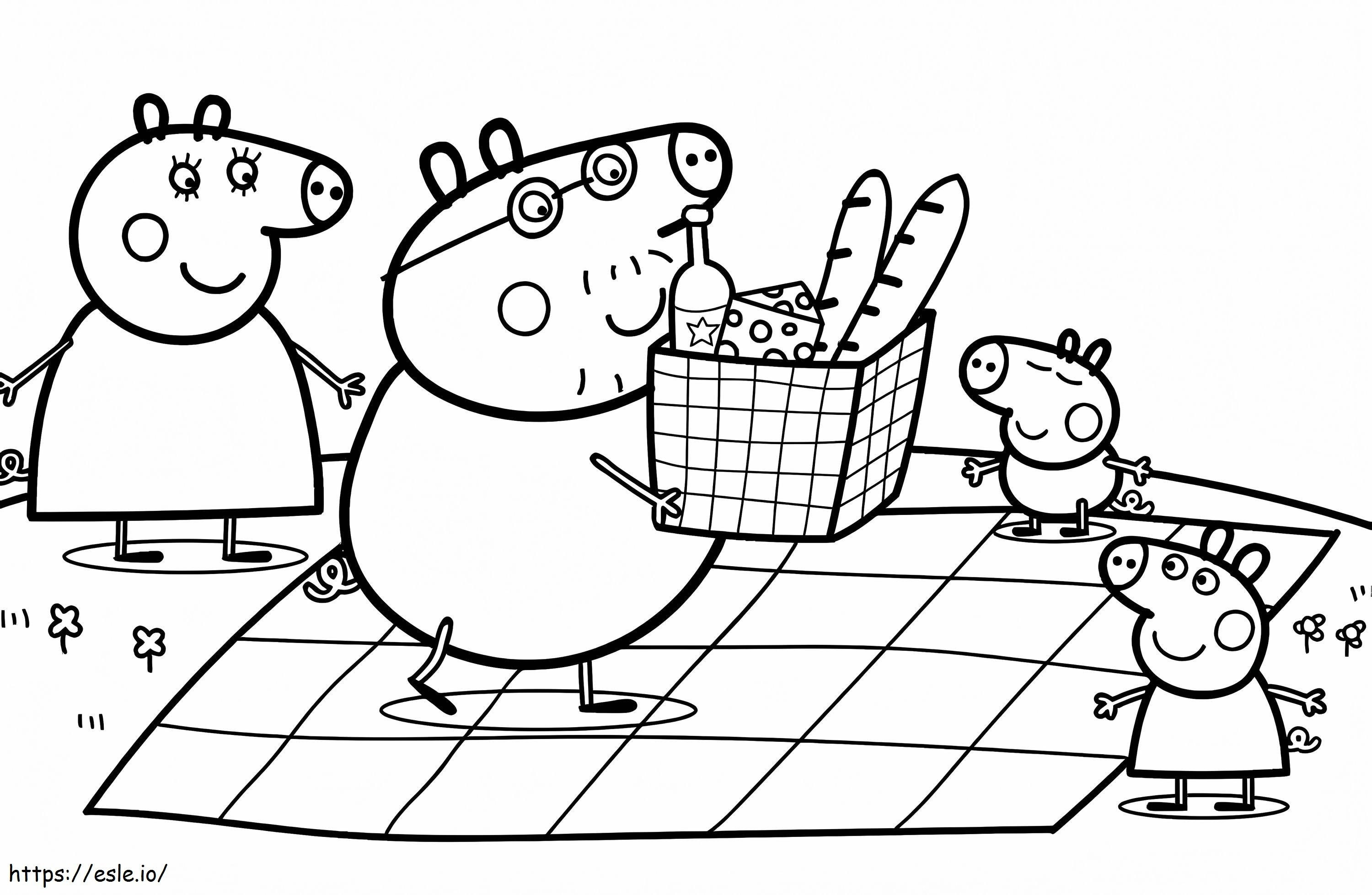 Família Peppa Pig fazendo piquenique para colorir