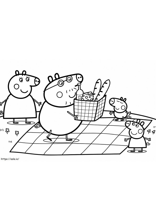 Família Peppa Pig fazendo piquenique para colorir