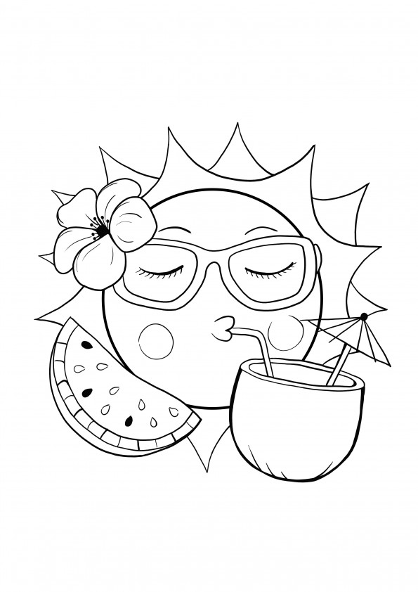 funny summer sun coloring page for free